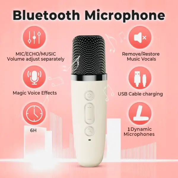 Kids Bluetooth Karaoke Machine with Wireless Microphone - Image 3