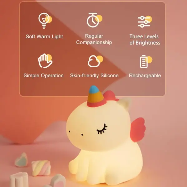 Sitting Unicorn Silicone Lamp: Magical LED Night Light for Kids and Adults - Image 2
